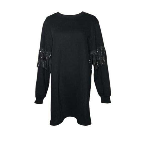 Cloud Ten black long sleeves sequin fringe sweatshirt mini dress size Small - Picture 9 of 16